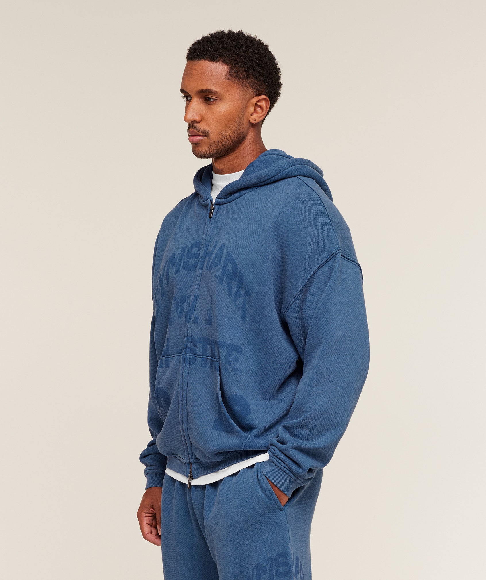 Gymshark Collegiate Washed Zip Up Hoodie - Compound Blue