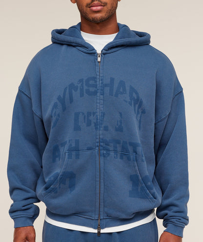 Gymshark Collegiate Washed Zip Up Hoodie - Compound Blue