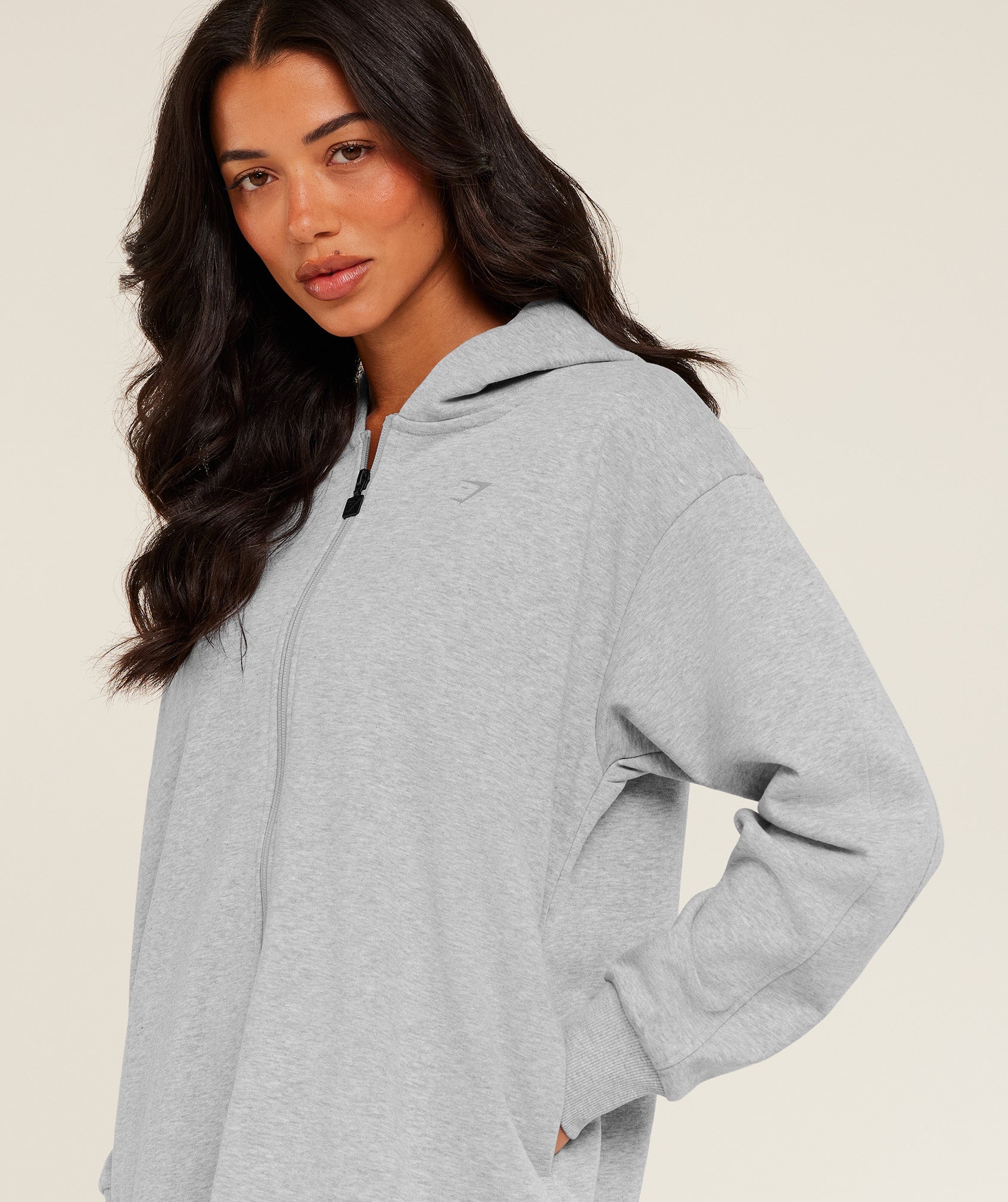 Gymshark Covered Longline Zip Up Hoodie - Light Grey Core Marl