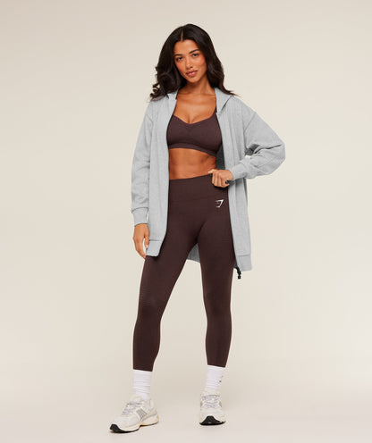 Gymshark Covered Longline Zip Up Hoodie - Light Grey Core Marl