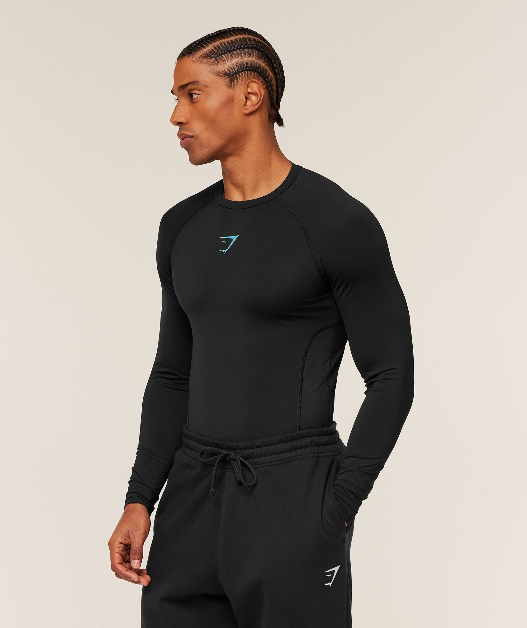 Gymshark Element Baselayer Long Sleeve T-Shirt - Black/Brand Blue