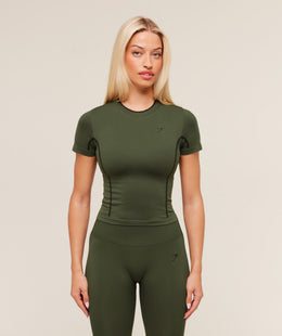 Gymshark Everyday Seamless Contrast Tee - Winter Olive/Black