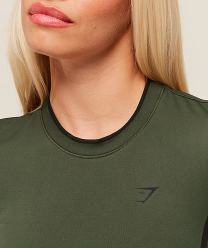 Gymshark Everyday Seamless Contrast Tee - Winter Olive/Black