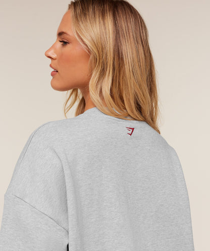 Gymshark Collegiate Graphic Crew Neck Pullover - Light Grey Core Marl/GS Sets Red