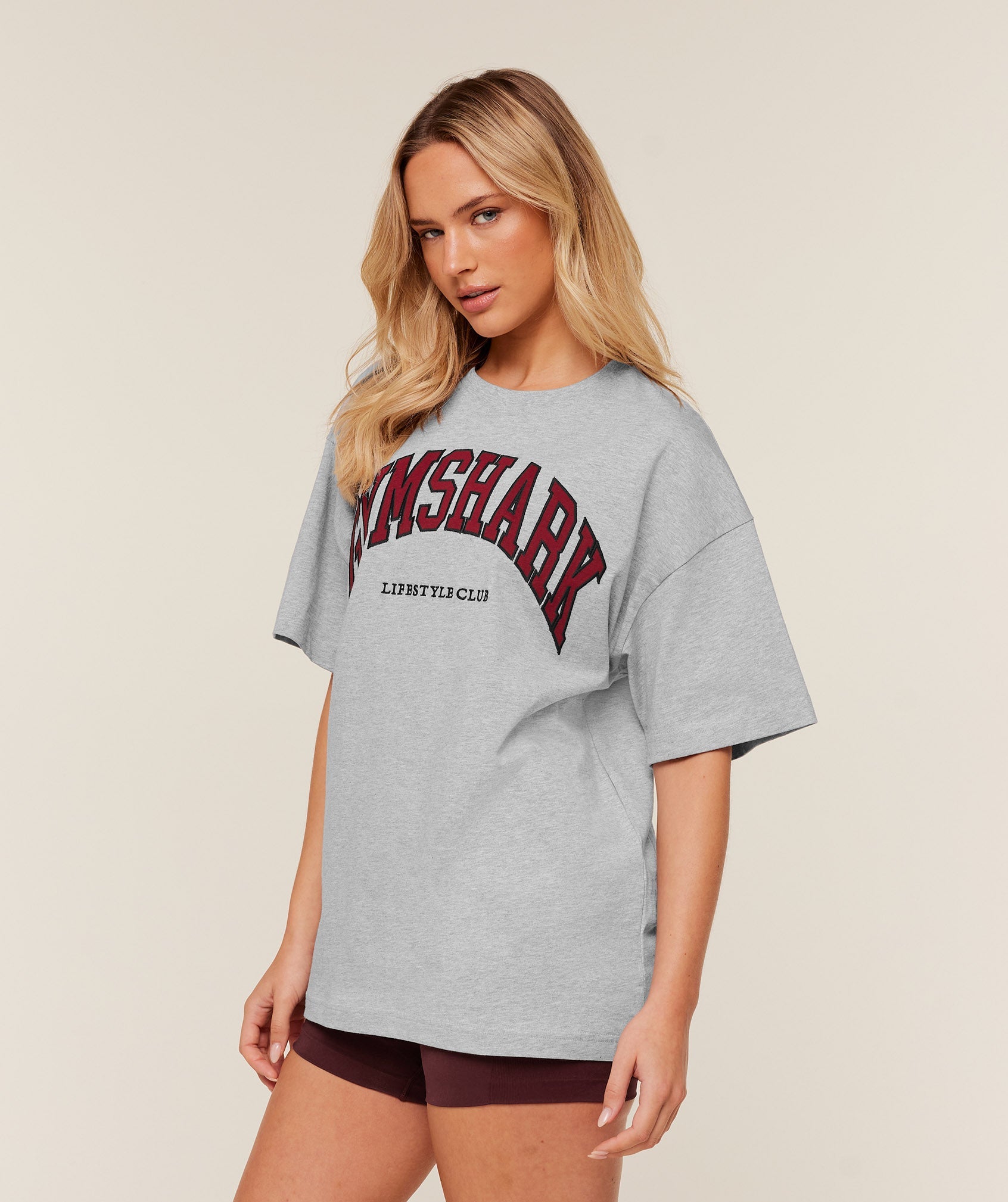 Gymshark Collegiate Graphic T-Shirt - Light Grey Core Marl/GS Sets Red