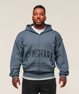 Gymshark Collegiate Script Zip Up Hoodie - Iron Blue