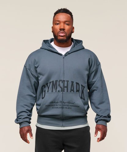 Gymshark Collegiate Script Zip Up Hoodie - Iron Blue