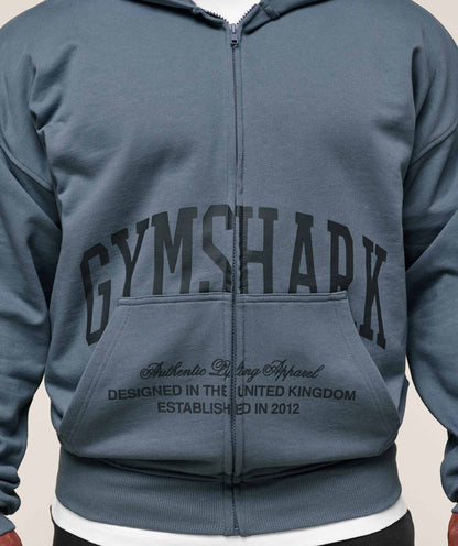 Gymshark Collegiate Script Zip Up Hoodie - Iron Blue