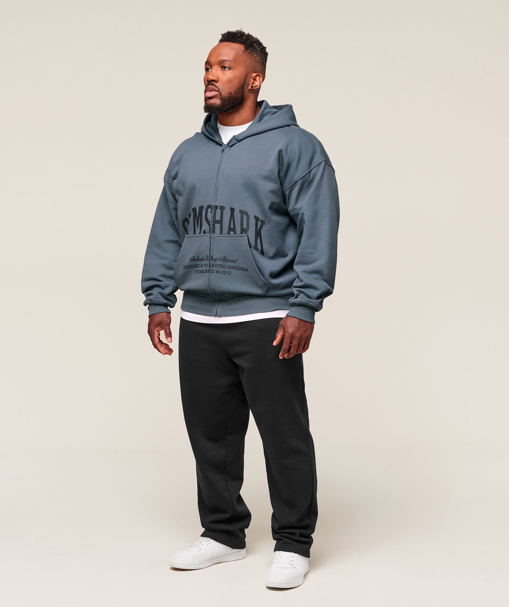 Gymshark Collegiate Script Zip Up Hoodie - Iron Blue