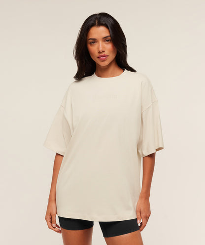Gymshark Embossed Graphic Oversized T-Shirt - Oat White
