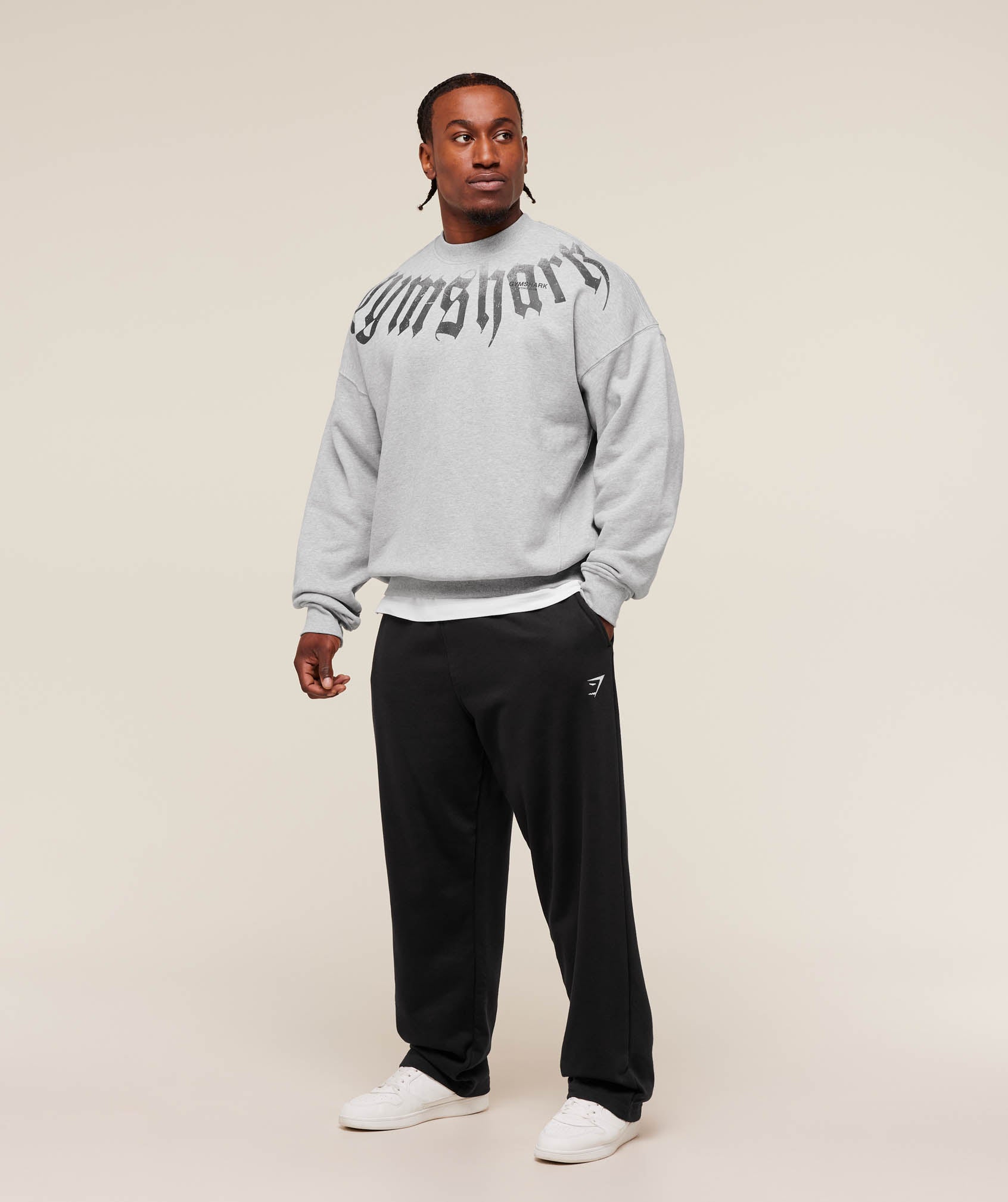 Gymshark Fade Graphic Crew - Light Grey Core Marl