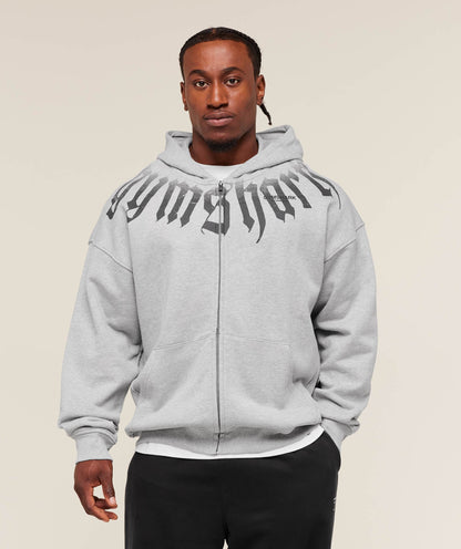 Gymshark Fade Graphic Zip Up Hoodie - Light Grey Core Marl
