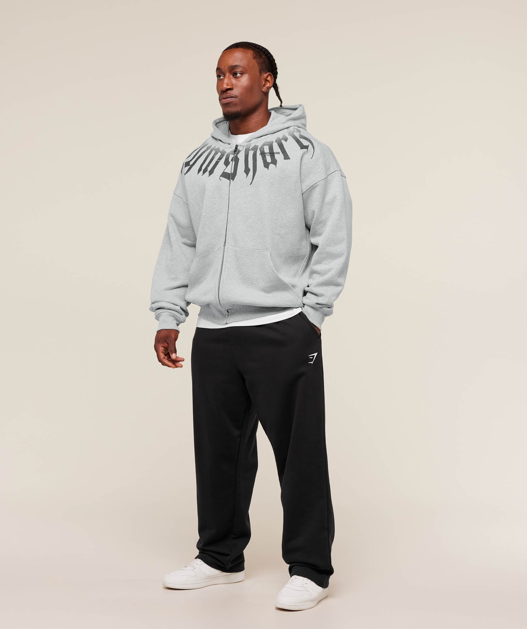 Gymshark Fade Graphic Zip Up Hoodie - Light Grey Core Marl