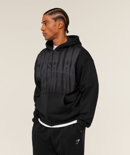 Gymshark Fade Graphic Zip Through Hoodie - GS Black