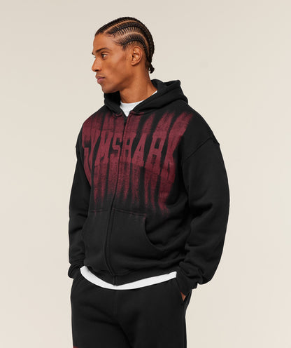 Gymshark Fade Graphic Zip Through Hoodie - Black/Sets Red