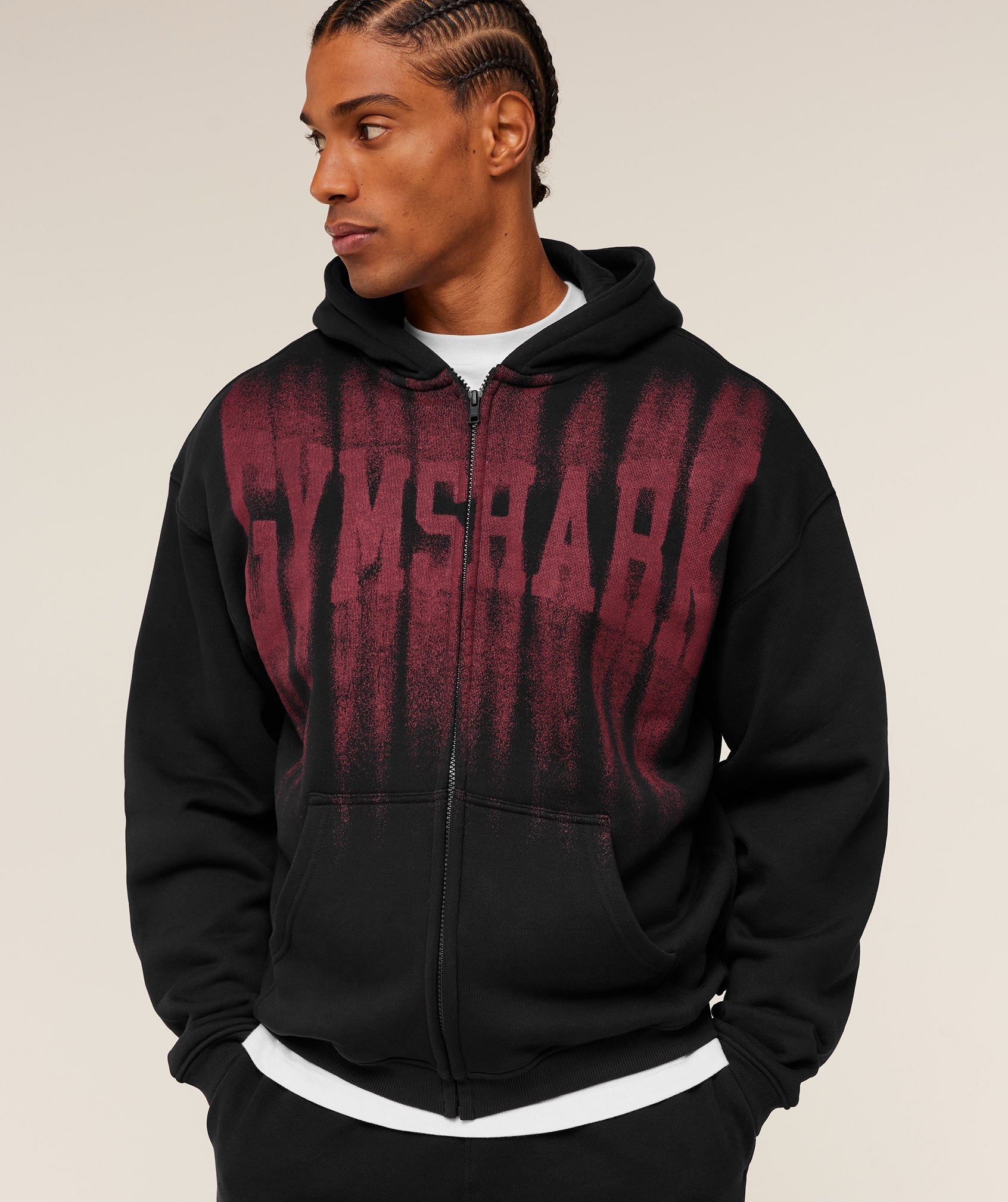 Gymshark Fade Graphic Zip Through Hoodie - Black/Sets Red