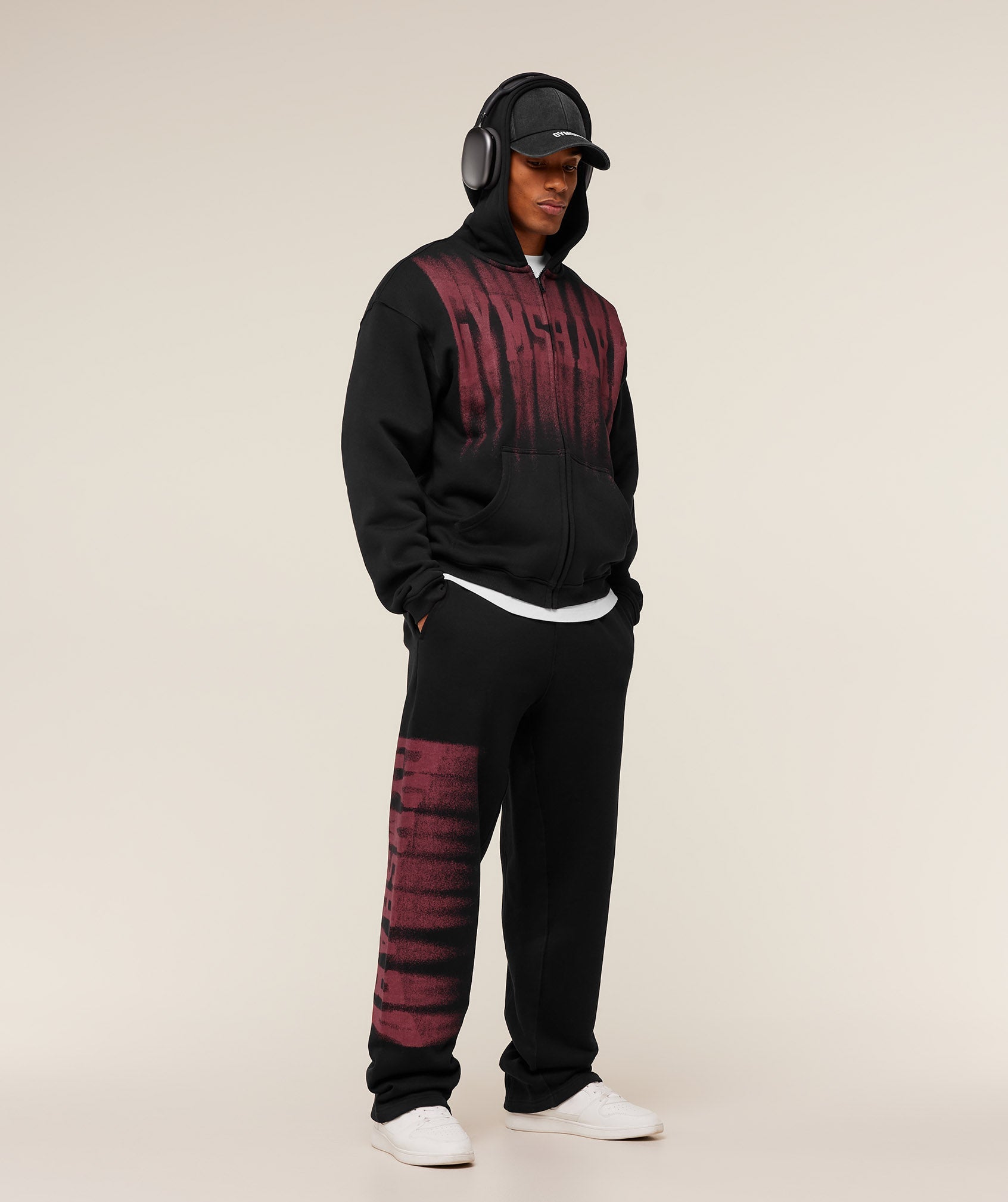 Gymshark Fade Graphic Zip Through Hoodie - Black/Sets Red