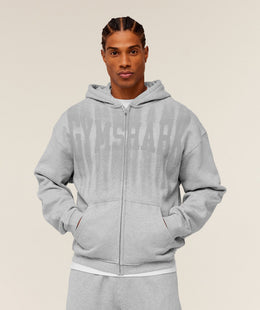 Gymshark Fade Graphic Zip Through Hoodie - Light Grey Core Marl