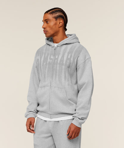 Gymshark Fade Graphic Zip Through Hoodie - Light Grey Core Marl