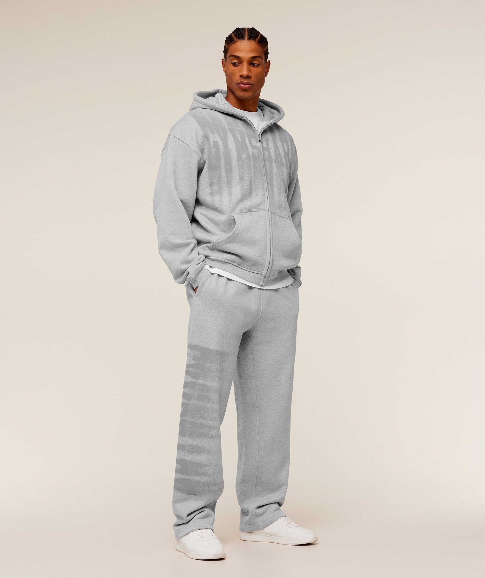 Gymshark Fade Graphic Zip Through Hoodie - Light Grey Core Marl