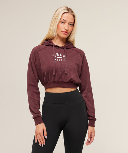 Gymshark Gymshark Lifting Club 2012 Graphic Cropped Hoodie - Rich Maroon/Wash