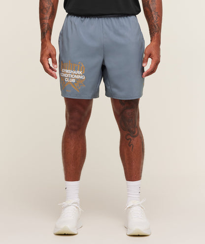 Gymshark Hybrid Graphic 7" Shorts - Iron Blue