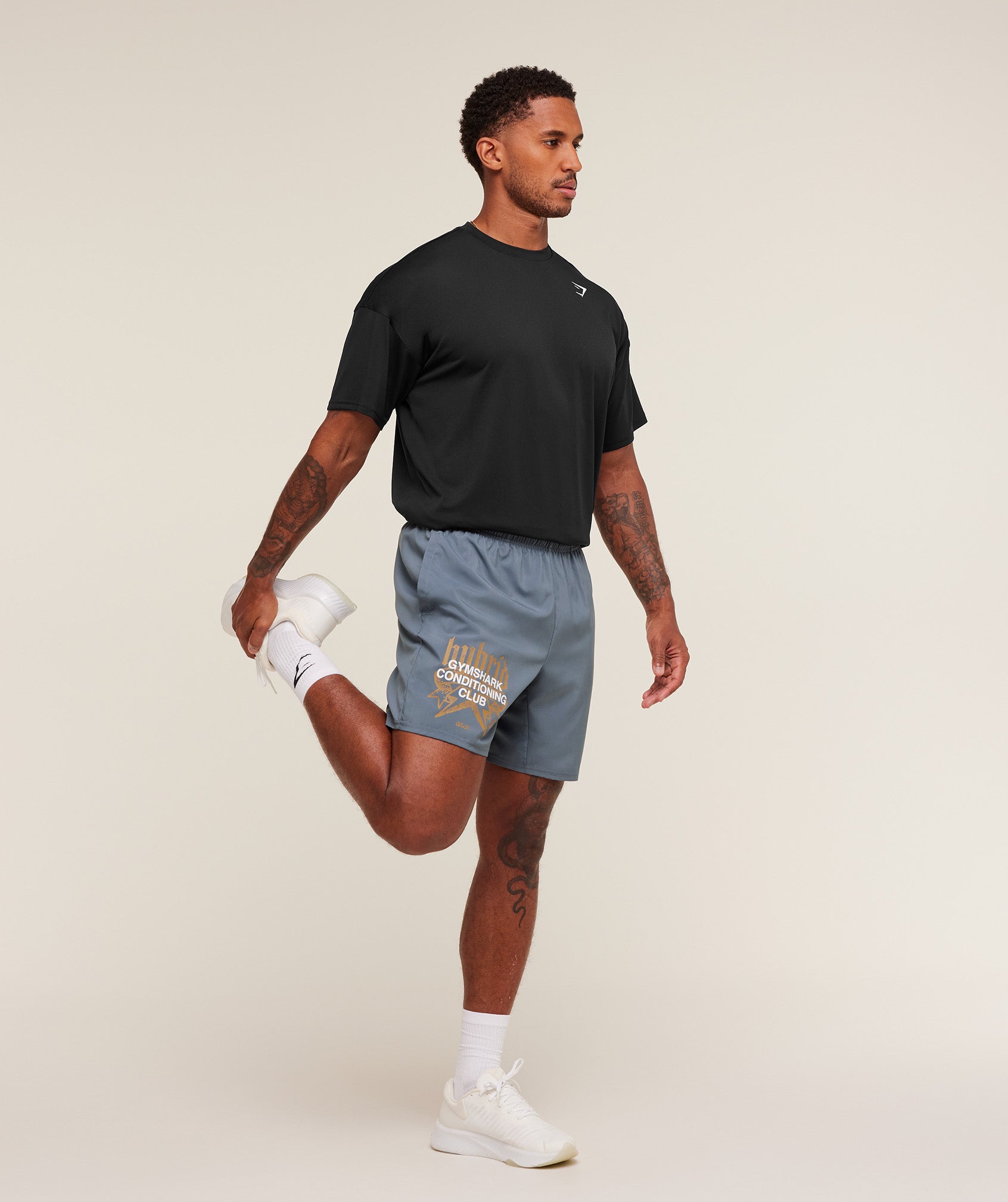 Gymshark Hybrid Graphic 7" Shorts - Iron Blue