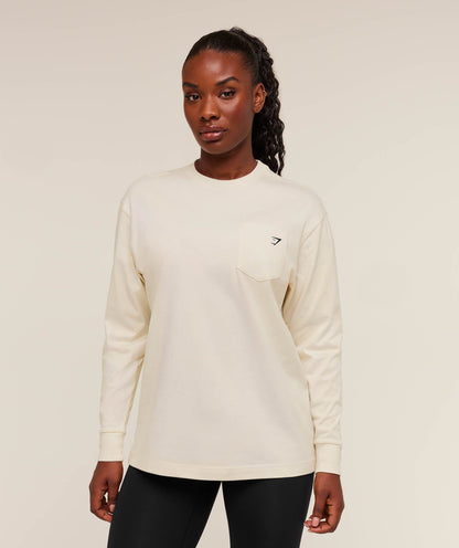 Gymshark Juicy Peach Long Sleeve T-Shirt - Oat White