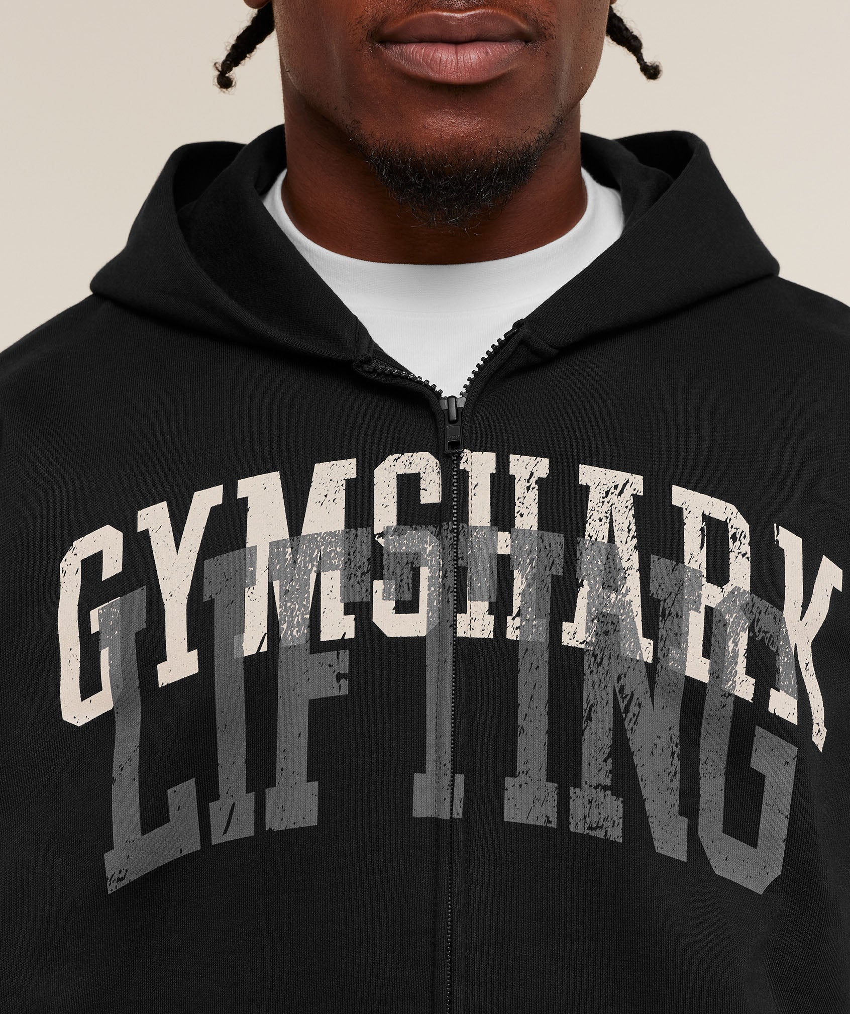 Gymshark Layered Graphic Zip Up Hoodie - Black