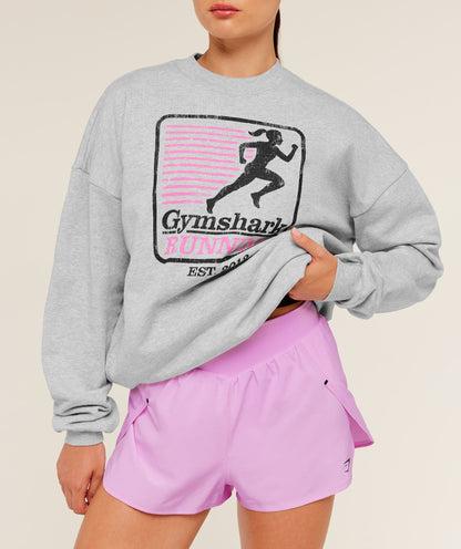 Gymshark Run Club Graphic Sweatshirt - Light Grey Core Marl