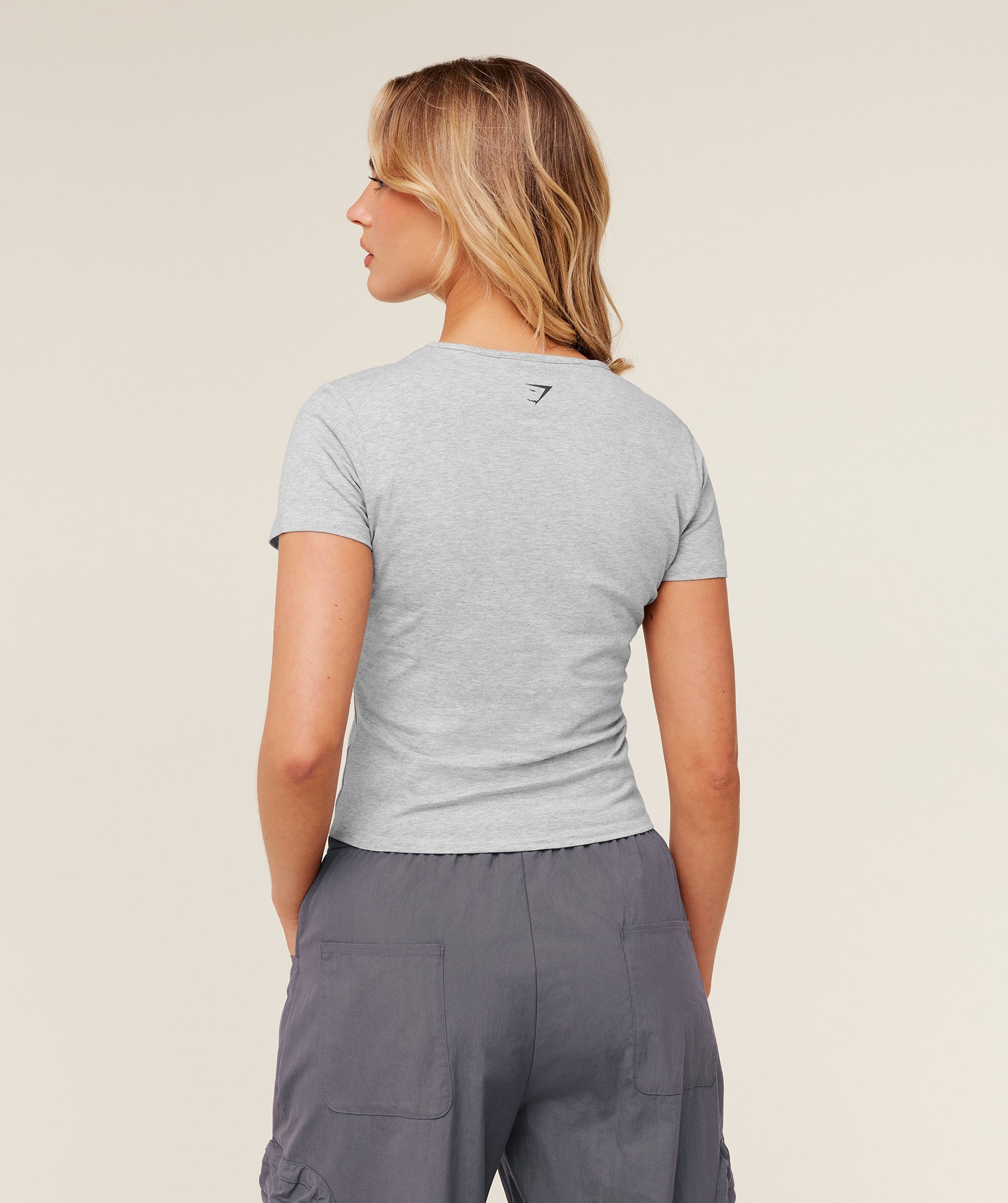 Gymshark Worn Crest Graphic Baby Tee - Light Grey Core Marl