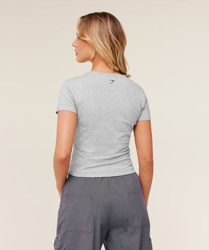 Gymshark Worn Crest Graphic Baby Tee - Light Grey Core Marl