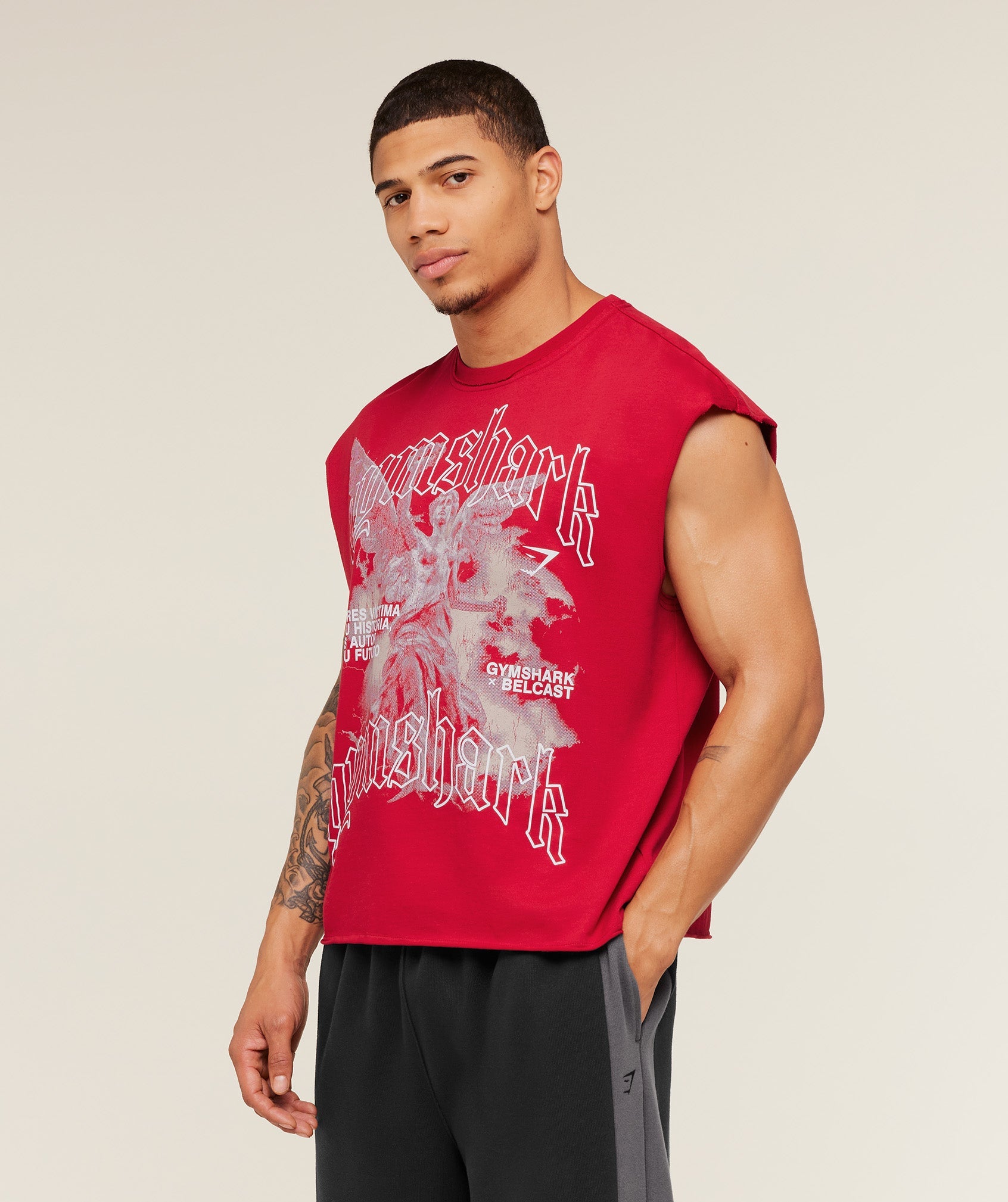 Gymshark x Carlos Belcast Cut off Tee - Carmine Red