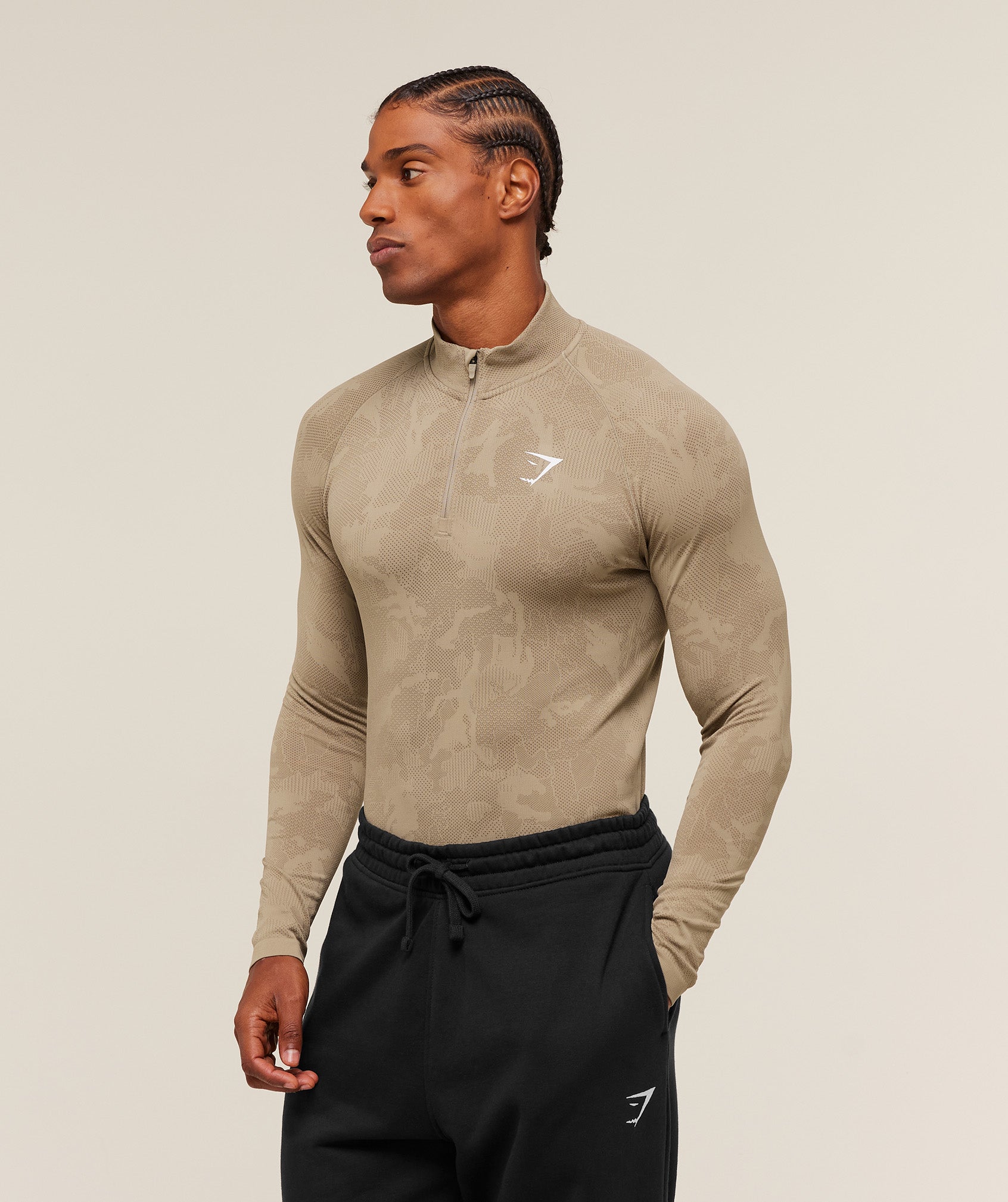 Gymshark Geo Seamless 1/4 Zip - Cement Brown/Soul Brown