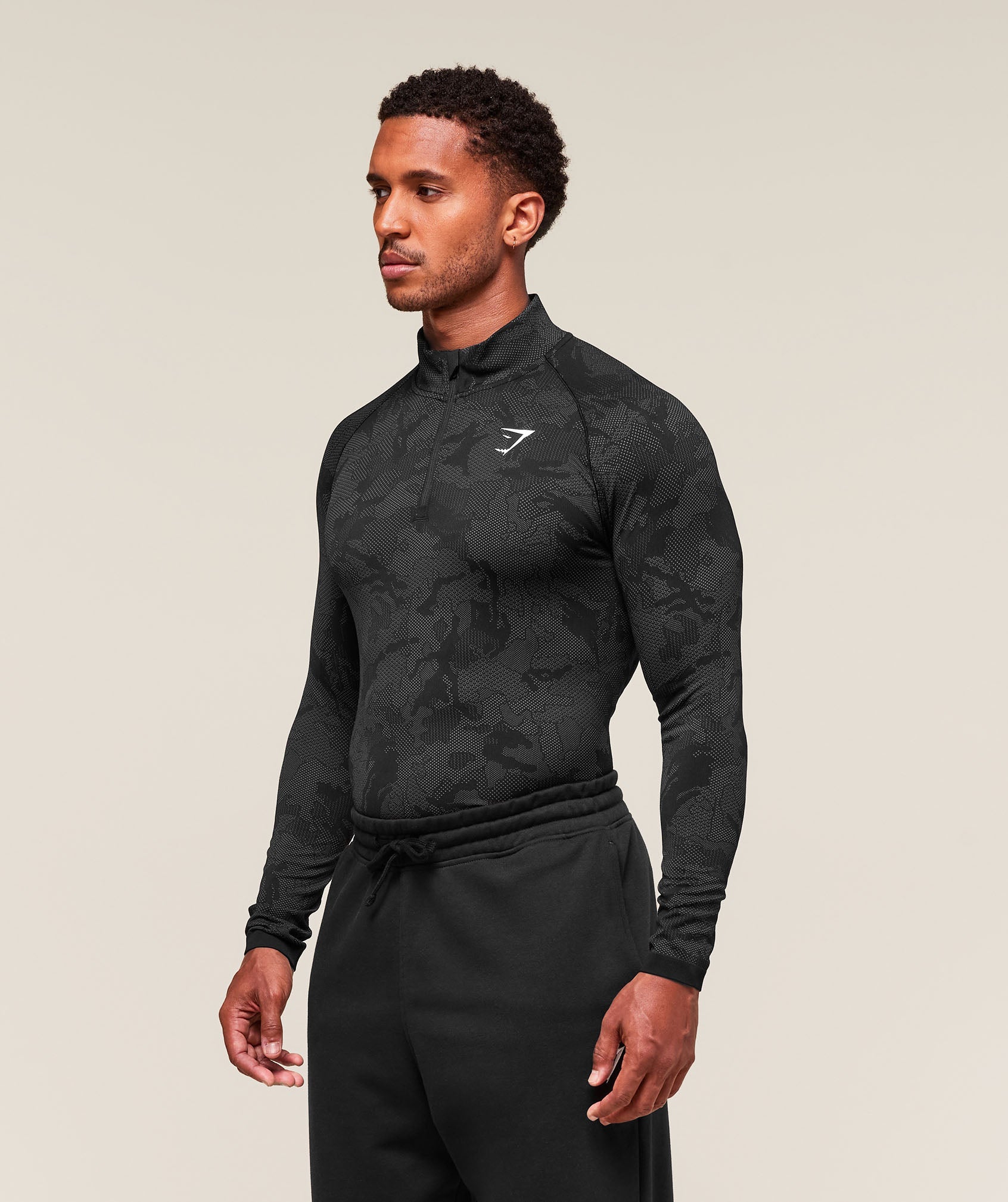 Gymshark Geo Seamless 1/4 Zip - Black/Charcoal Grey
