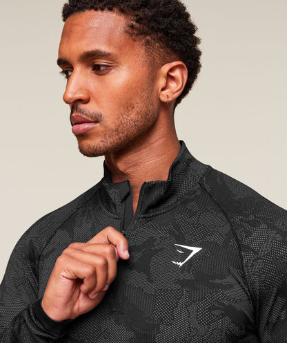 Gymshark Geo Seamless 1/4 Zip - Black/Charcoal Grey