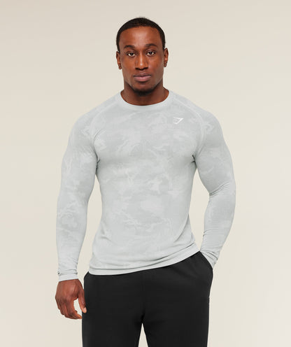 Gymshark Geo Seamless Long Sleeve T-Shirt - Light Grey/Smokey Grey