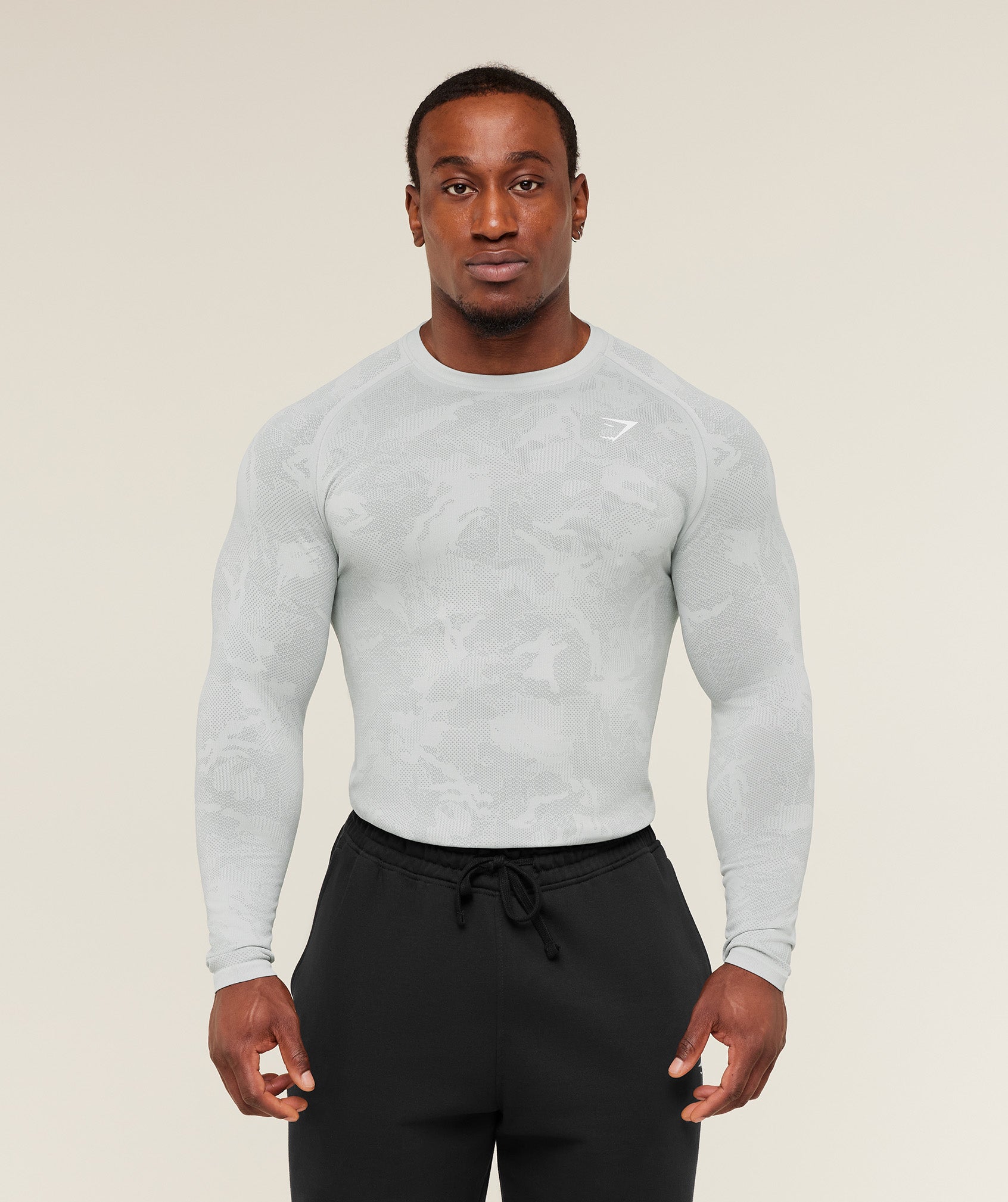 Gymshark Geo Seamless Long Sleeve T-Shirt - Light Grey/Smokey Grey