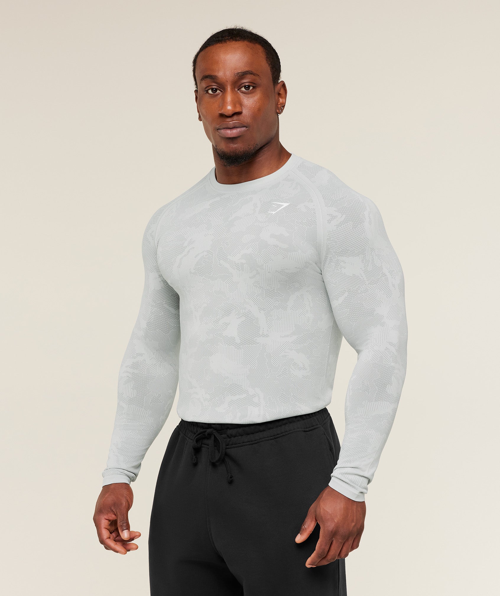Gymshark Geo Seamless Long Sleeve T-Shirt - Light Grey/Smokey Grey