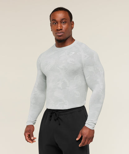 Gymshark Geo Seamless Long Sleeve T-Shirt - Light Grey/Smokey Grey