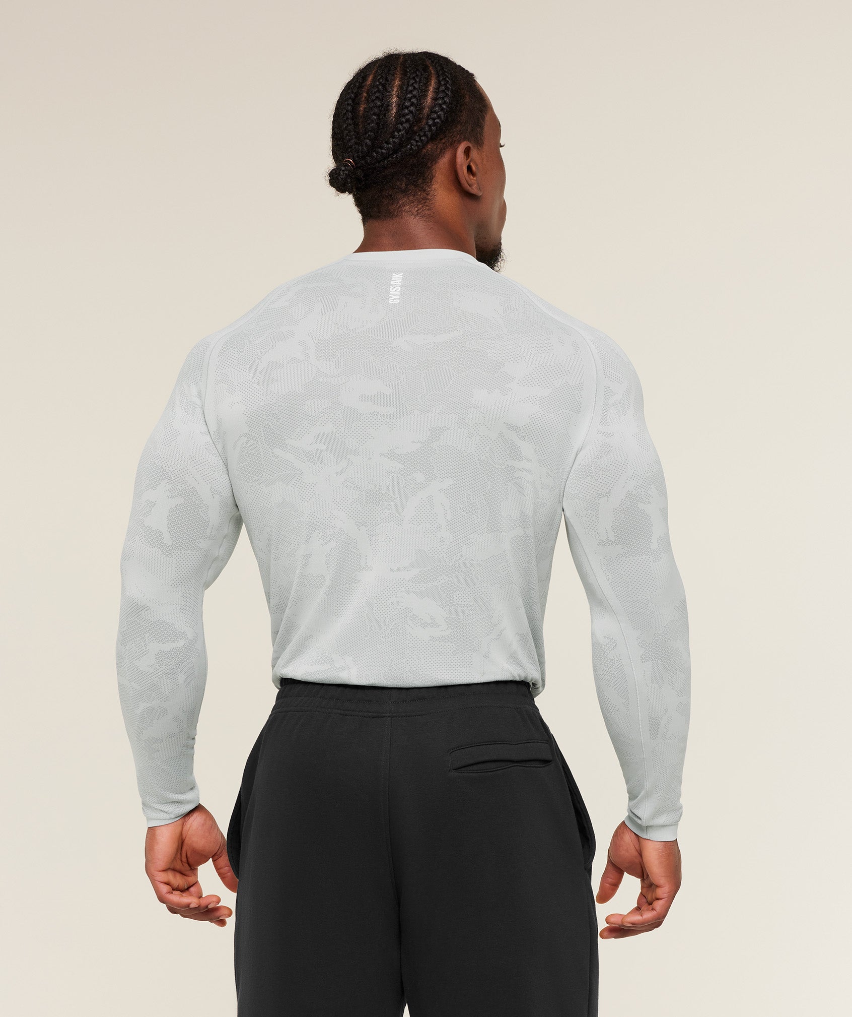 Gymshark Geo Seamless Long Sleeve T-Shirt - Light Grey/Smokey Grey