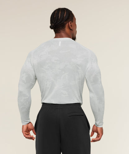 Gymshark Geo Seamless Long Sleeve T-Shirt - Light Grey/Smokey Grey