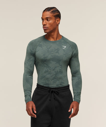 Gymshark Geo Seamless Long Sleeve T-Shirt - Slate Teal/Denim Grey