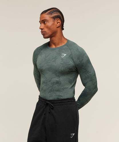Gymshark Geo Seamless Long Sleeve T-Shirt - Slate Teal/Denim Grey