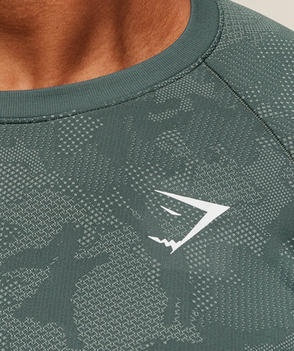 Gymshark Geo Seamless Long Sleeve T-Shirt - Slate Teal/Denim Grey