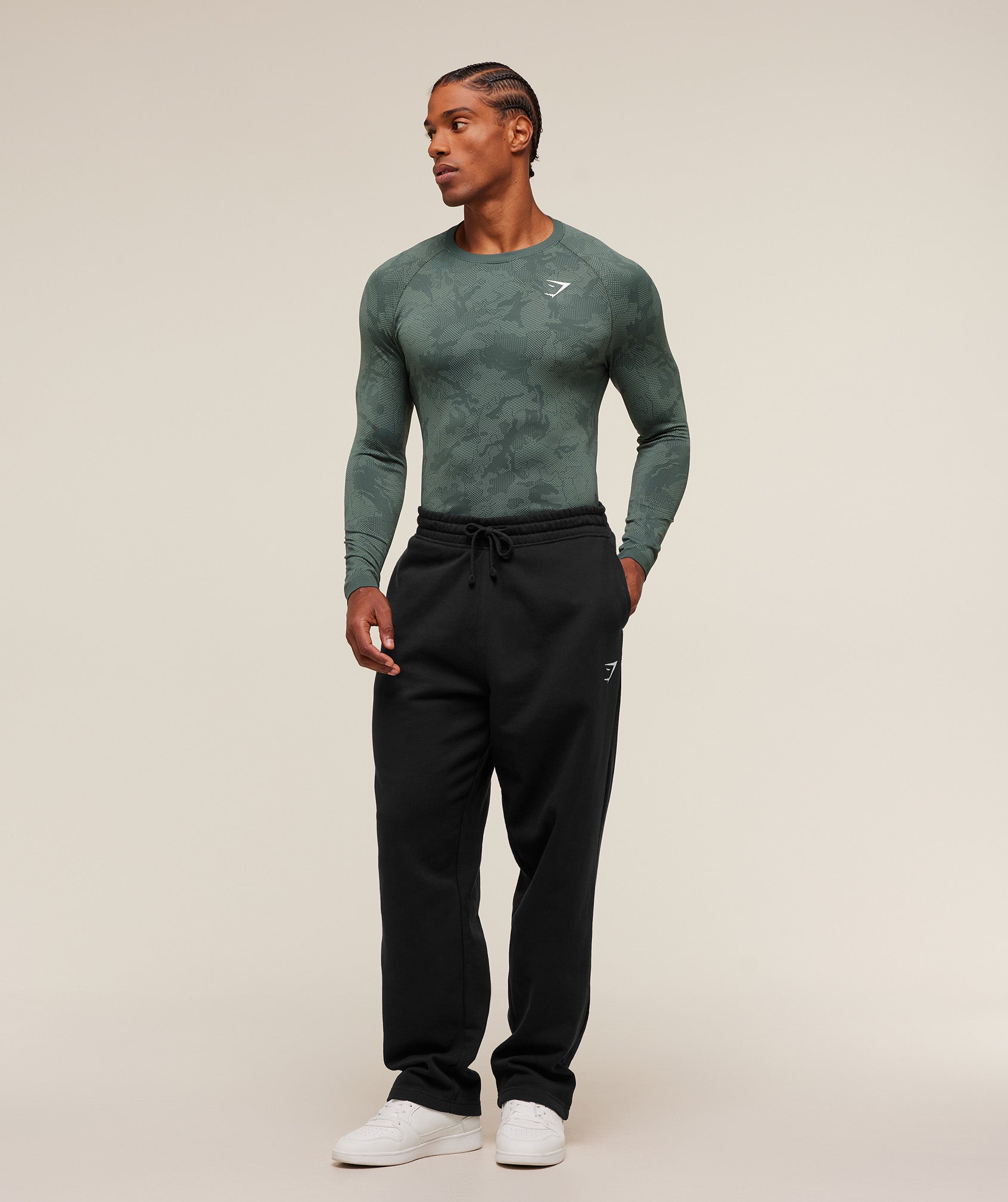 Gymshark Geo Seamless Long Sleeve T-Shirt - Slate Teal/Denim Grey