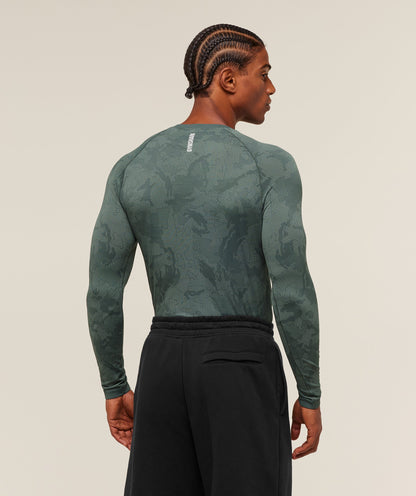 Gymshark Geo Seamless Long Sleeve T-Shirt - Slate Teal/Denim Grey