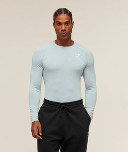 Gymshark Geo Seamless Long Sleeve T-Shirt - Smoke Blue/Soft White
