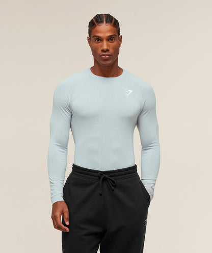 Gymshark Geo Seamless Long Sleeve T-Shirt - Smoke Blue/Soft White