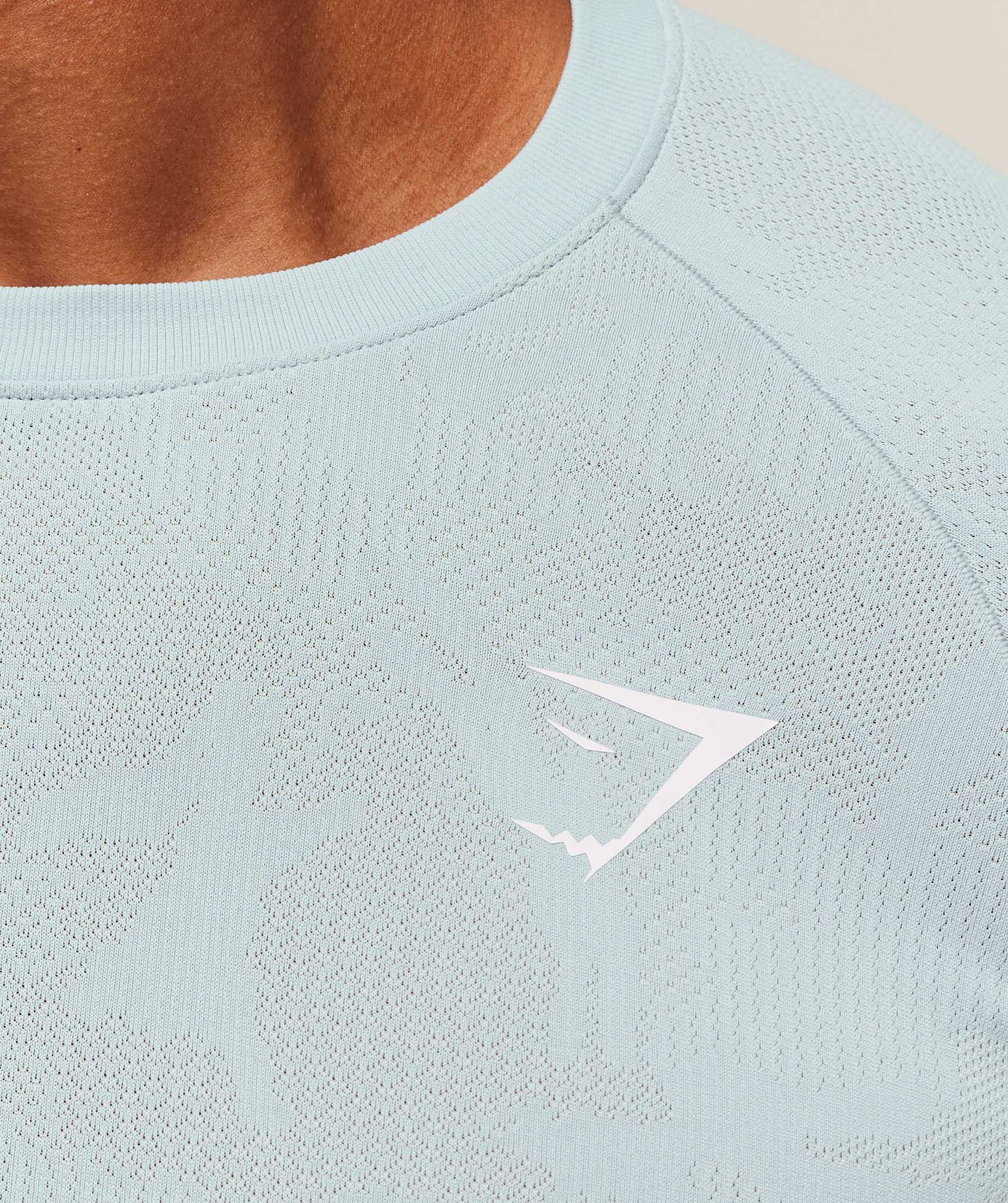 Gymshark Geo Seamless Long Sleeve T-Shirt - Smoke Blue/Soft White